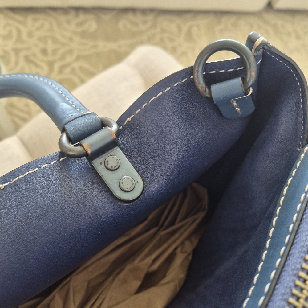 Authentic Coach Navy Blue Suede And Leather 1941 Rogue 36 Tote Bag - Picture 6 of 16
